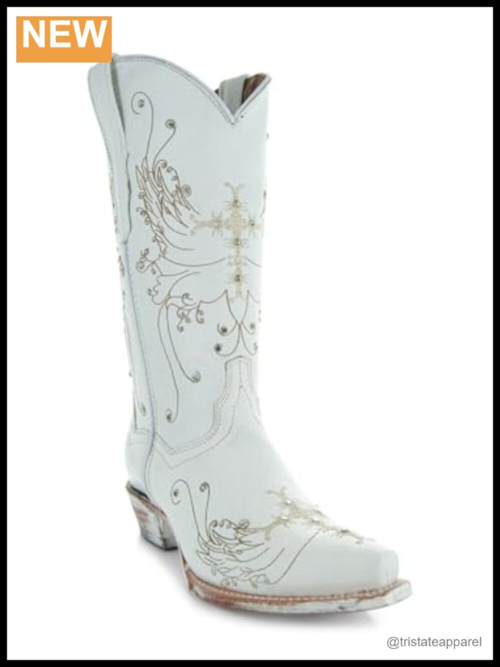 Rhinestone Cowgirl Boots Pointed Toe Leather Mid-Calf Western
